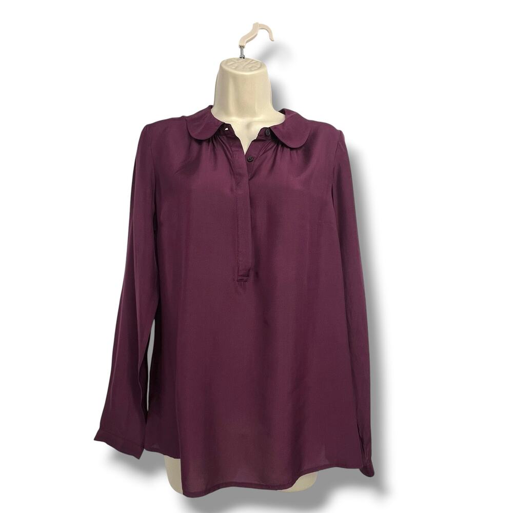 BODEN Woman's Plum Color Silk Blend Pop-over Blouse 6  Office Quiet Luxury